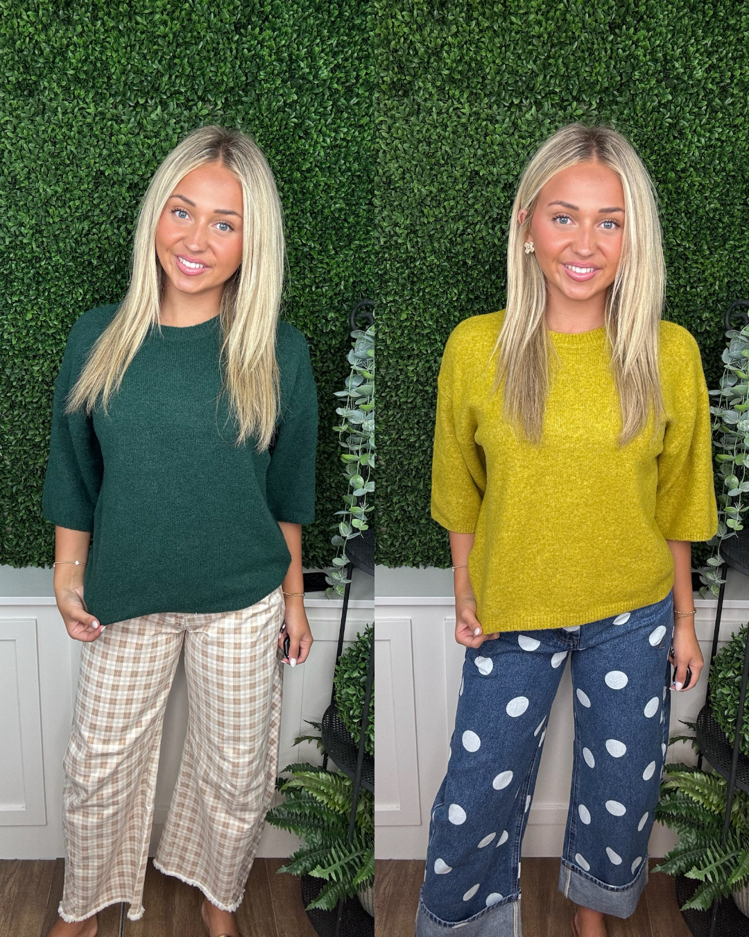 TEXTURED KNIT TOP - DIJON/HUNTER GREEN