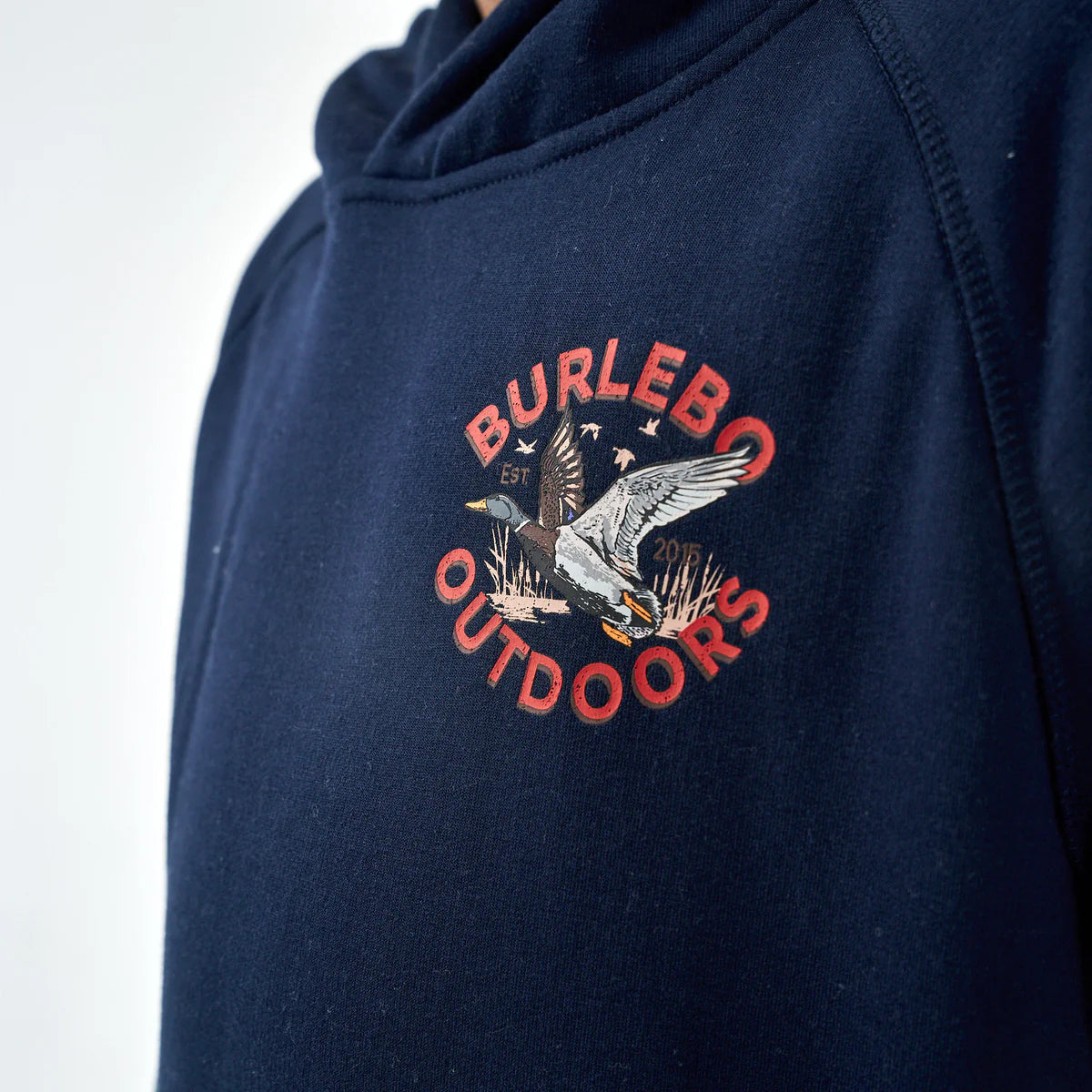 FLEECE HOODIE - OLD SCHOOL DUCK HUNT - HEATHER NAVY