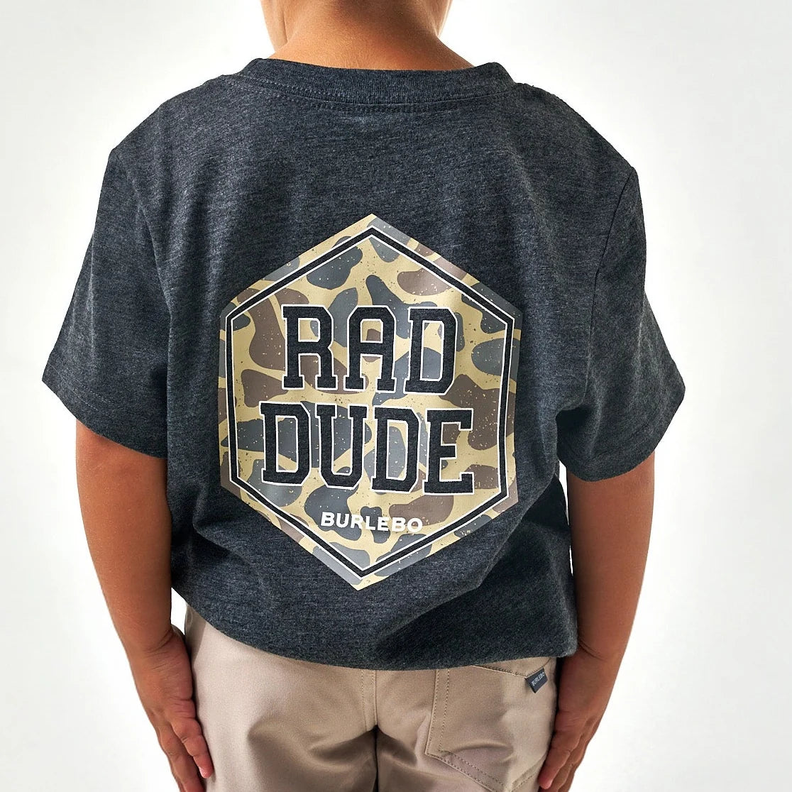 YOUTH SHORT SLEEVE TEE - RAD DUDE DEER CAMO - HEATHER BLACK