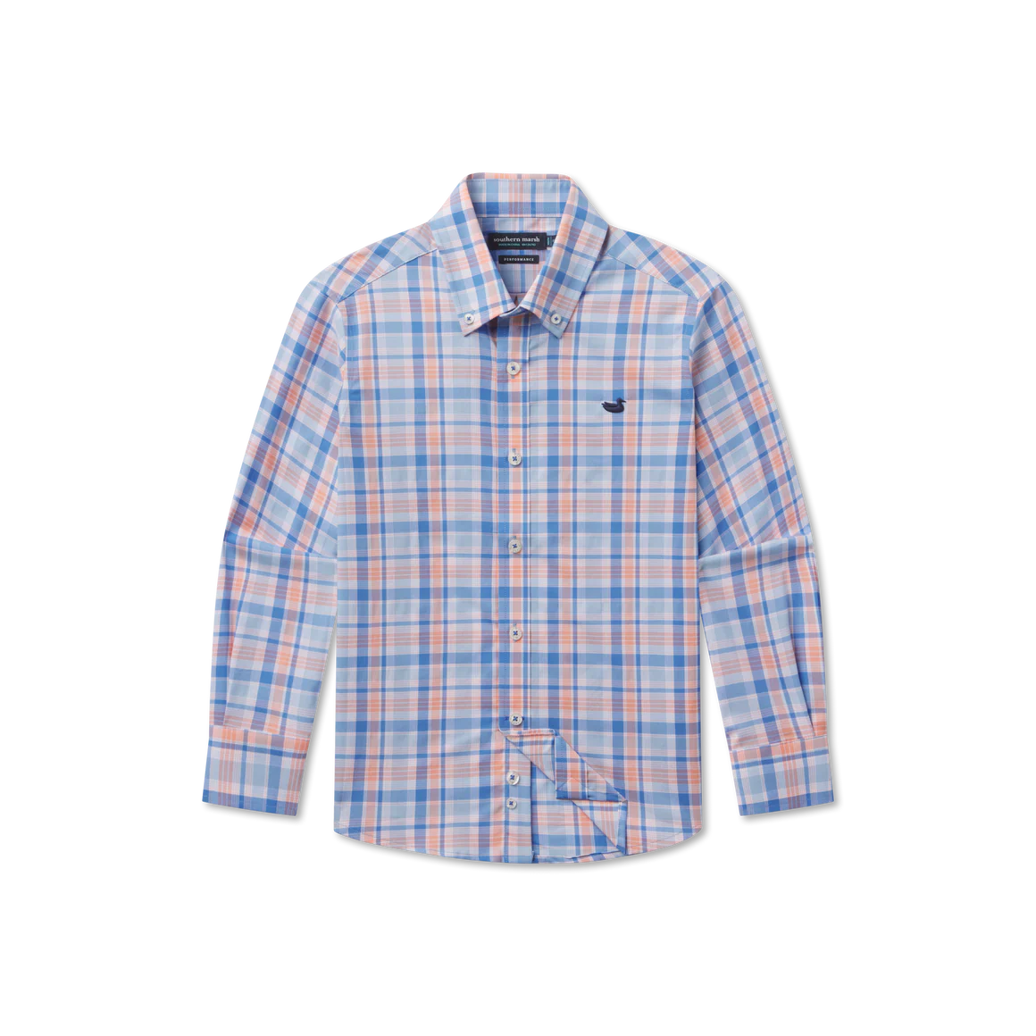 YOUTH FRANKLIN PLAID PERFORMANCE DRESS SHIRT - ROYAL & ORANGE