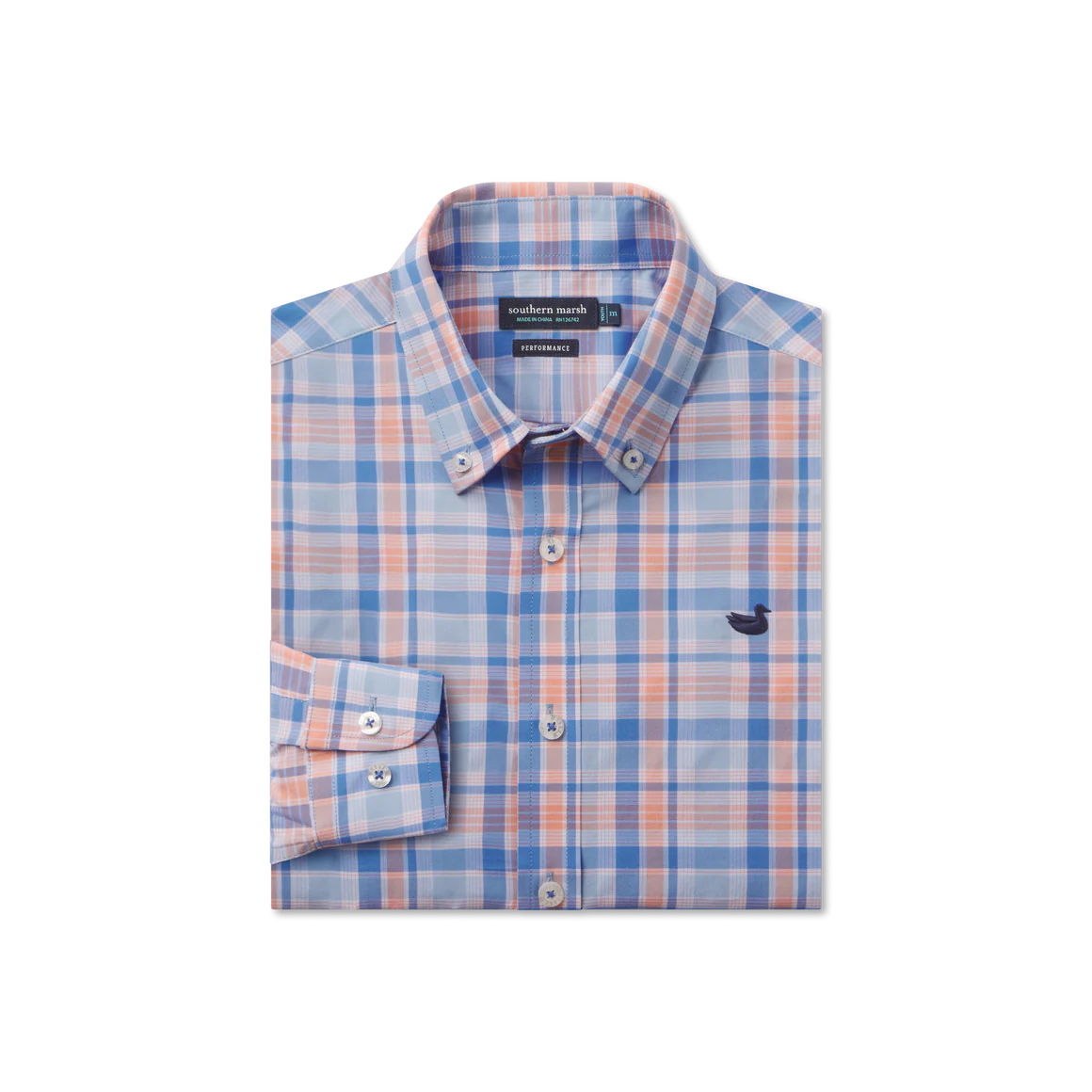 YOUTH FRANKLIN PLAID PERFORMANCE DRESS SHIRT - ROYAL & ORANGE