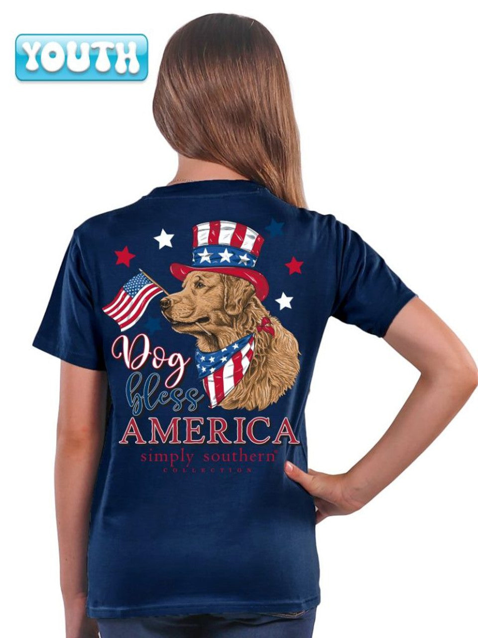 YOUTH - DOG BLESS AMERICA SS - NAVY