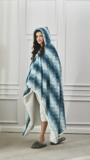 FAUX FUR HOODED THROW BLANKET