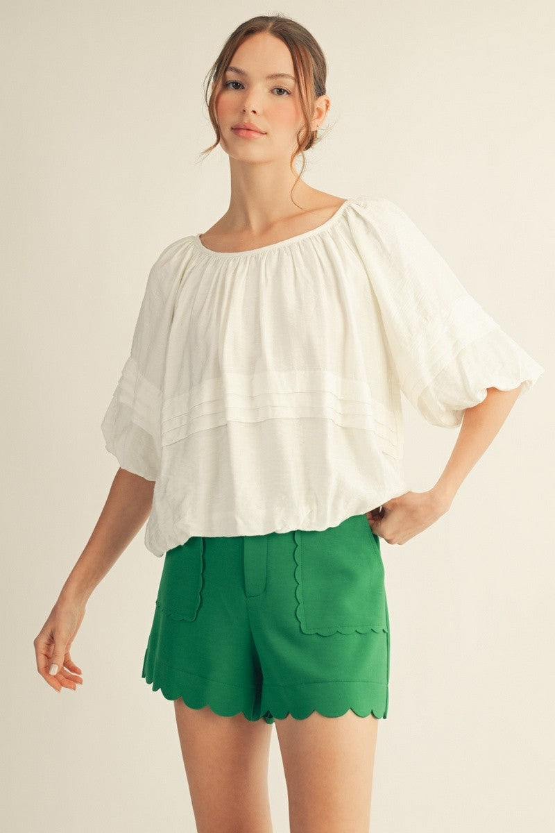 Pleat Detail Wide Neck Solid Top