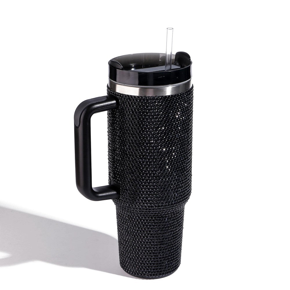 Rhinestone 40oz Double Wall Stainless Steel Vacuum Tumbler With Handle -  Screw On Matching Lid Featuring 3 Positions (Straw, Wide Mouth & Full  Cover) - Sturdy Handle (3.5 W Handle Opening) 