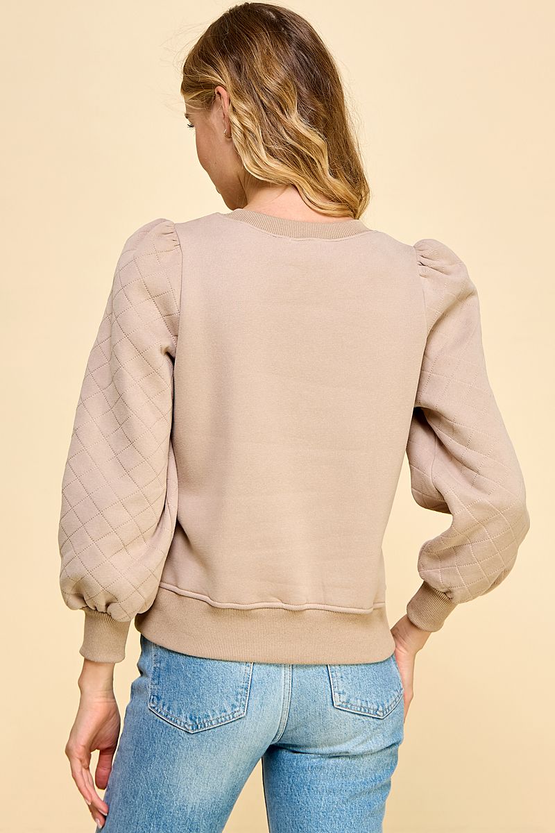 QUILTED PUFF SLEEVES SWEATSHIRT SWEATER