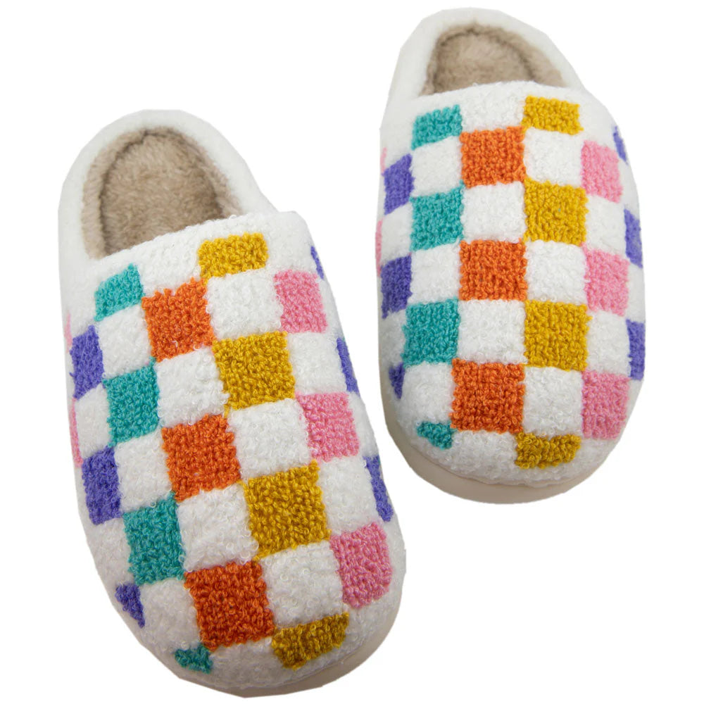 MULTICOLORED CHECKERED PATTERN SLIPPERS - WHITE