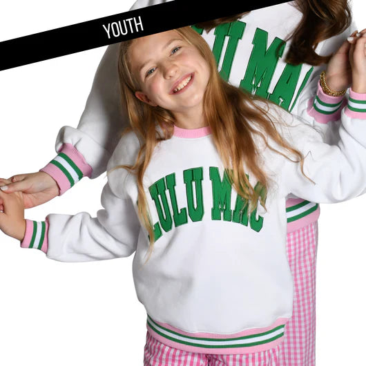 KIDS LULU MAC STITCH SWEATSHIRT - WHITE/GREEN