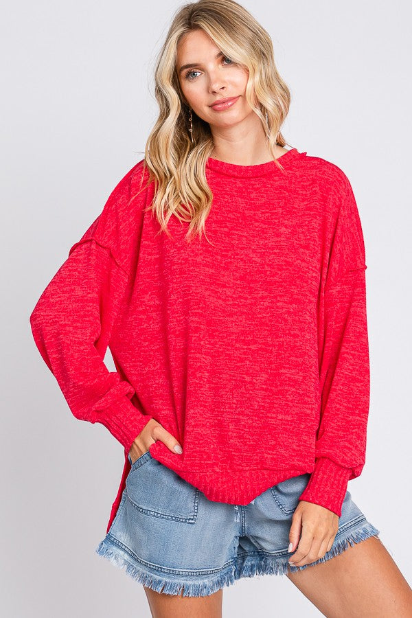COZY LONG SLEEVE SWEATER WITH SEAM DETAILS
