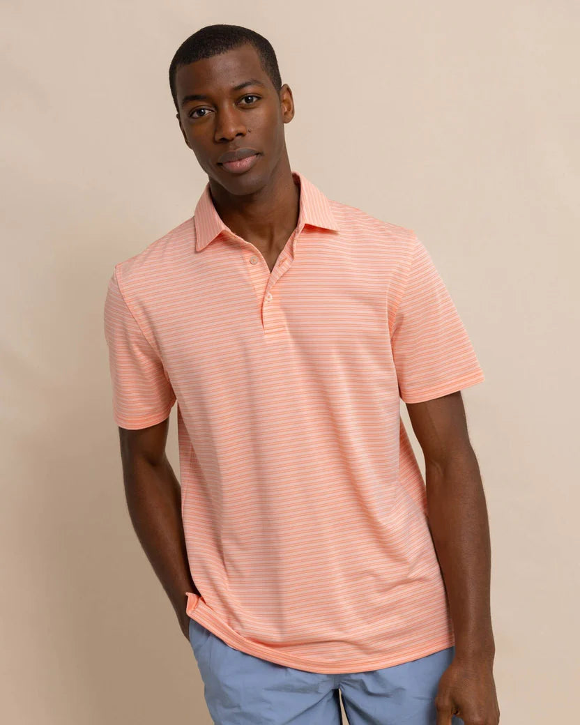 SHORT SLEEVE DRIVER BAYWOODS STRIPE POLO - APRICOT BLUSH CORAL