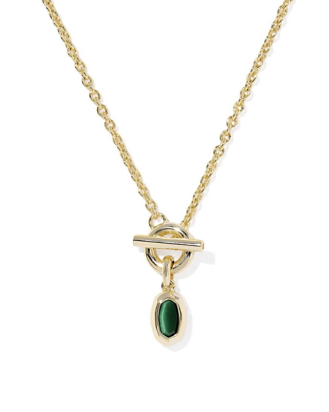 MINI ELISA TOGGLE SHORT PENDANT NECKLACE - GOLD GREEN TIGERS EYE