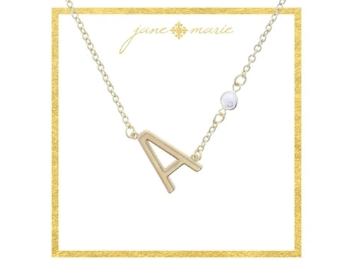 PEARL BEZEL ACCENT INITIAL NECKLACE GOLD