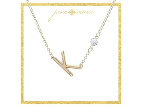PEARL BEZEL ACCENT INITIAL NECKLACE GOLD