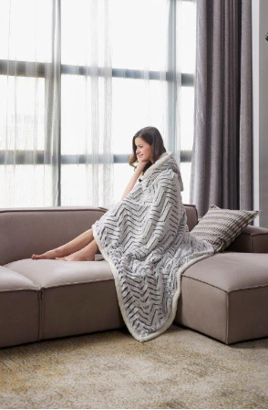 FAUX FUR HOODED THROW BLANKET