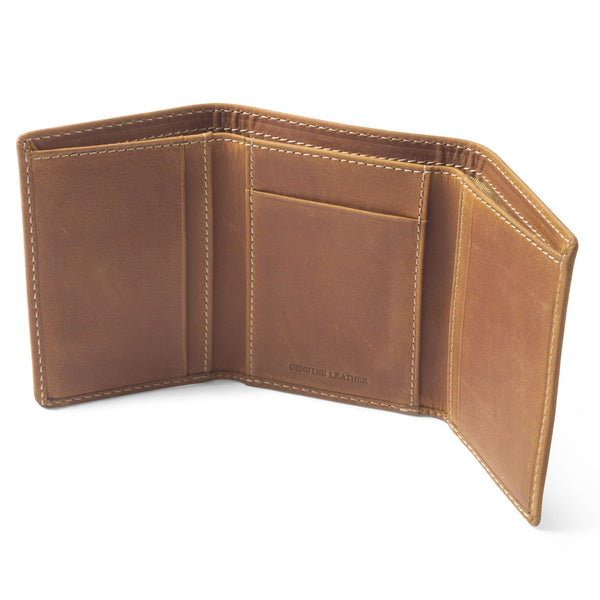 LEATHER TRI-FOLD WALLET - BROWN