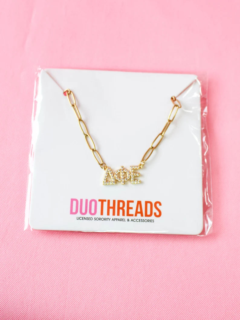 RHINESTONE SORORITY NECKLACE - DELTA PHI EPSILON