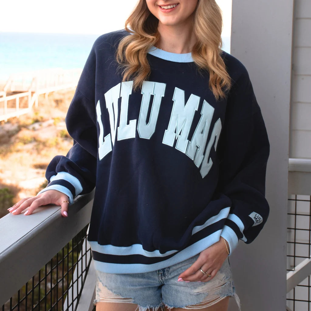 LULU MAC SWEATSHIRT - SOCIAL SOCIETY - NAVY/LT BLUE STITCH