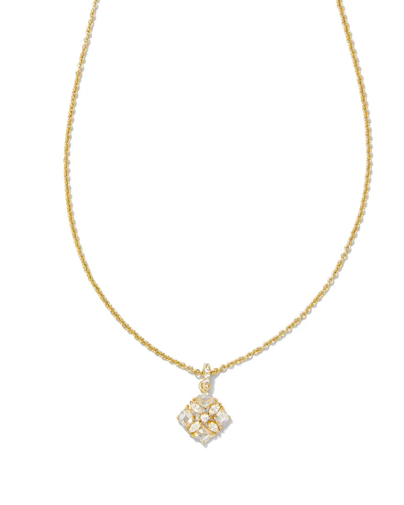 DIRA CRYSTAL SHORT PENDANT NECKLACE - GOLD WHITE CRYSTAL