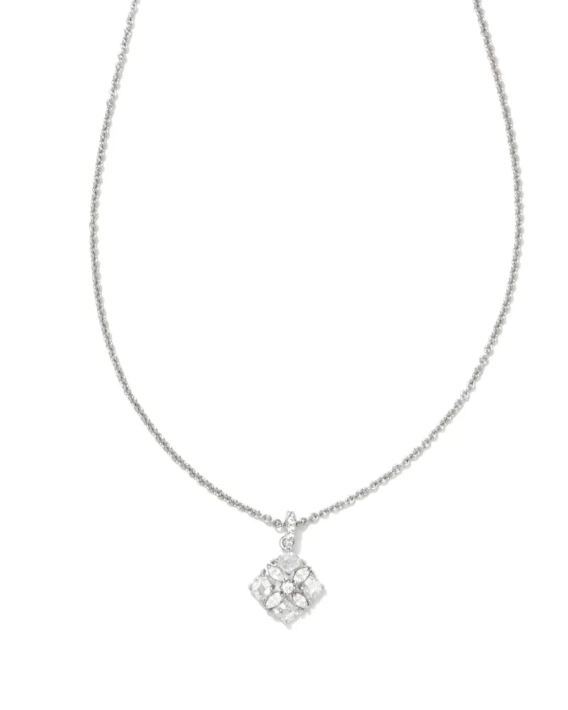 DIRA CRYSTAL SHORT PENDANT NECKLACE - SILVER WHITE CRYSTAL