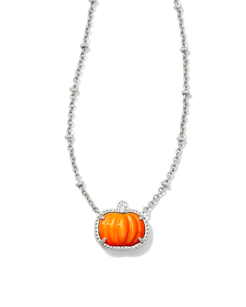 PUMPKIN SHORT PENDANT NECKLACE - SILVER ORANGE MOTHER OF PEAR