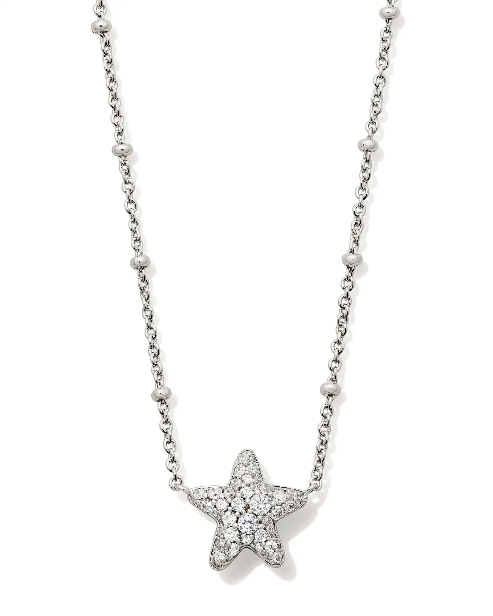 JAE STAR PAVE SHORT PENDANT NECKLACE - SILVER WHITE CRYSTAL