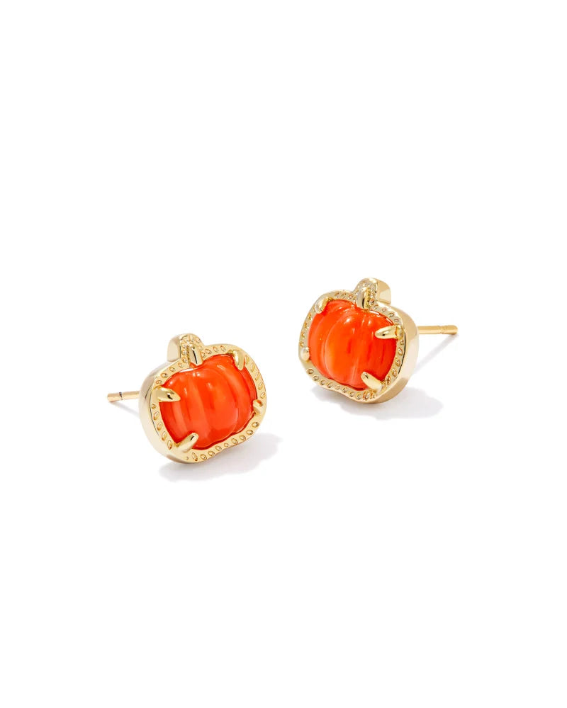 PUMPKIN STUD EARRINGS  - GOLD ORANGE MOTHER OF PEARL