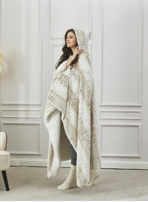 FAUX FUR HOODED THROW BLANKET