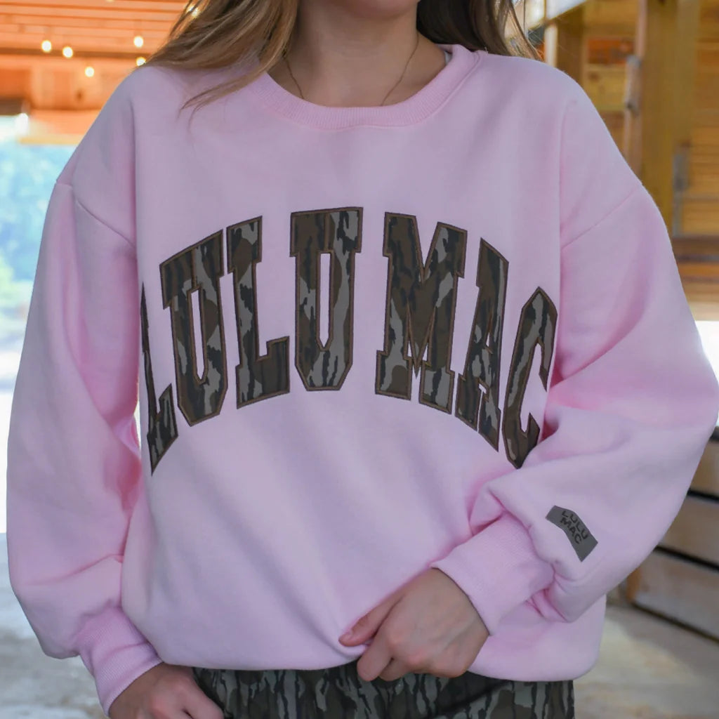LULU MAC SWEATSHIRT - LIGHT PINK W/MOSSY OAK BOTTOMLAND