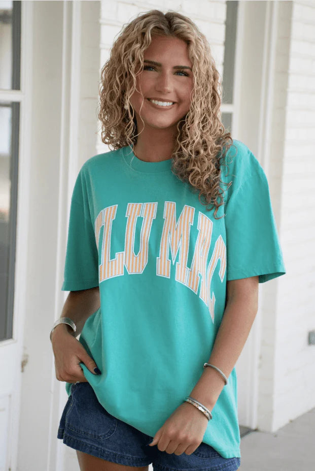 LULU MAC SS TEE - STRIPE CREAM SICKLE SKY/ISLAND GREEN