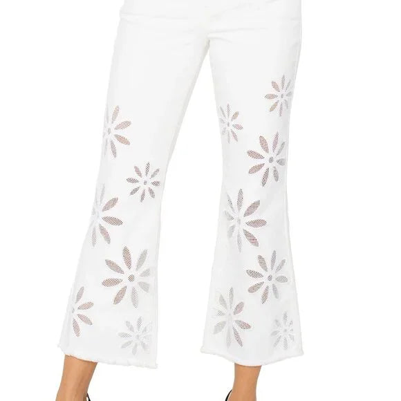 HANNAH CROP FLARE W/FRAY HEM - WHITE DAISY