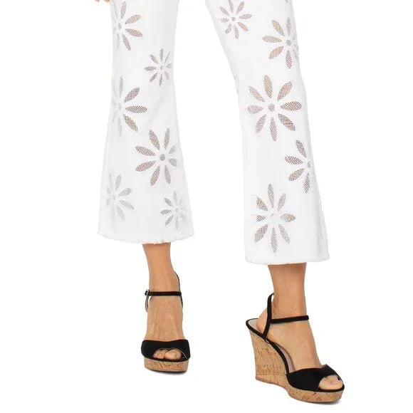 HANNAH CROP FLARE W/FRAY HEM - WHITE DAISY