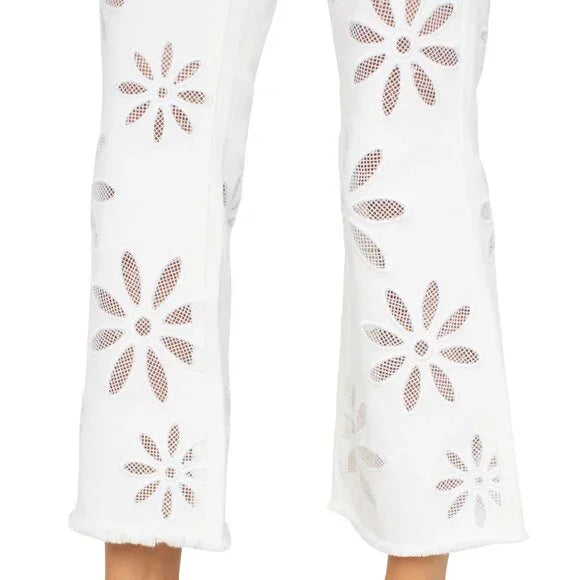 HANNAH CROP FLARE W/FRAY HEM - WHITE DAISY