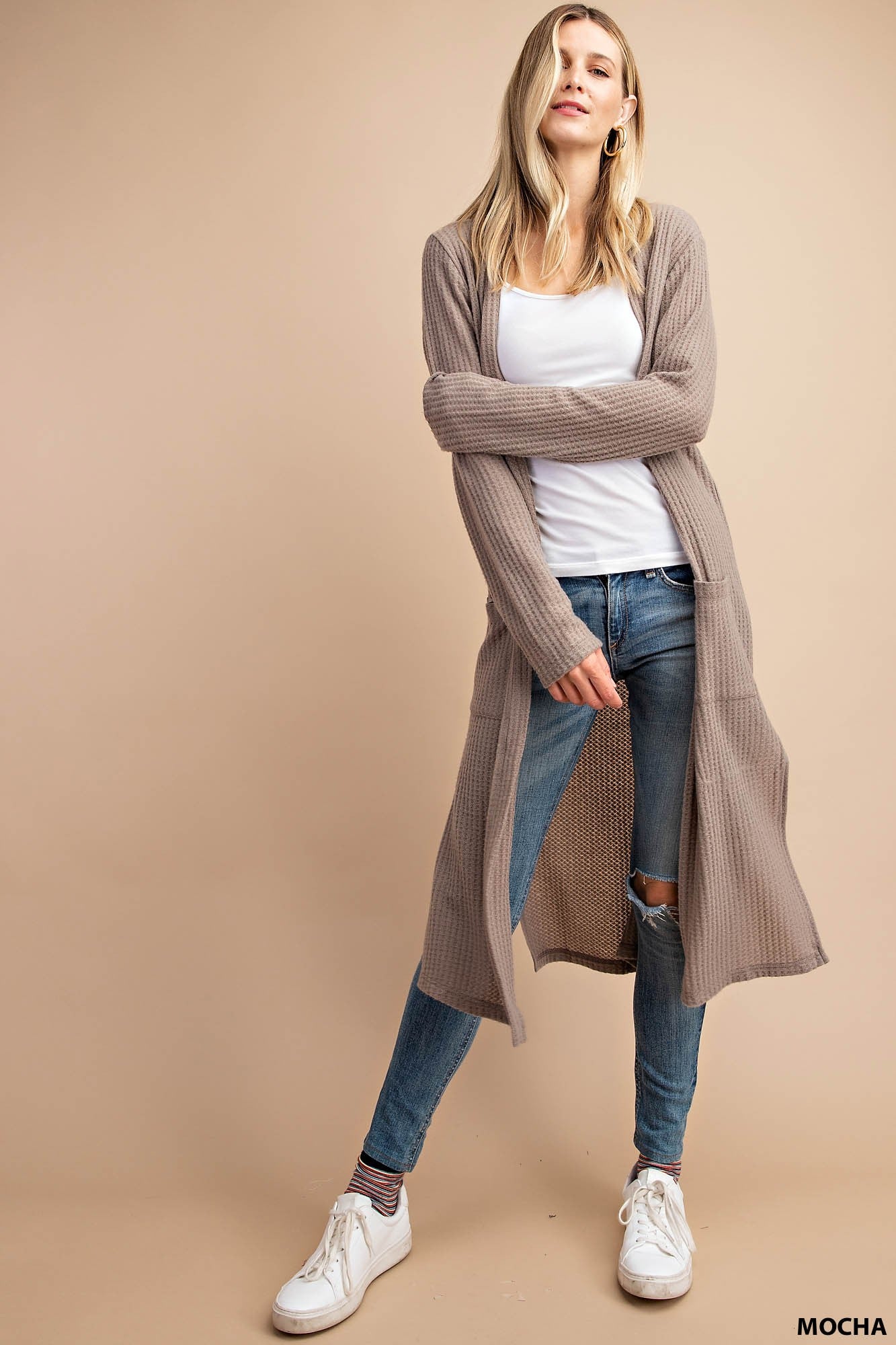 WAFFLE KNIT CARDIGAN - MOCHA — Jernigan's