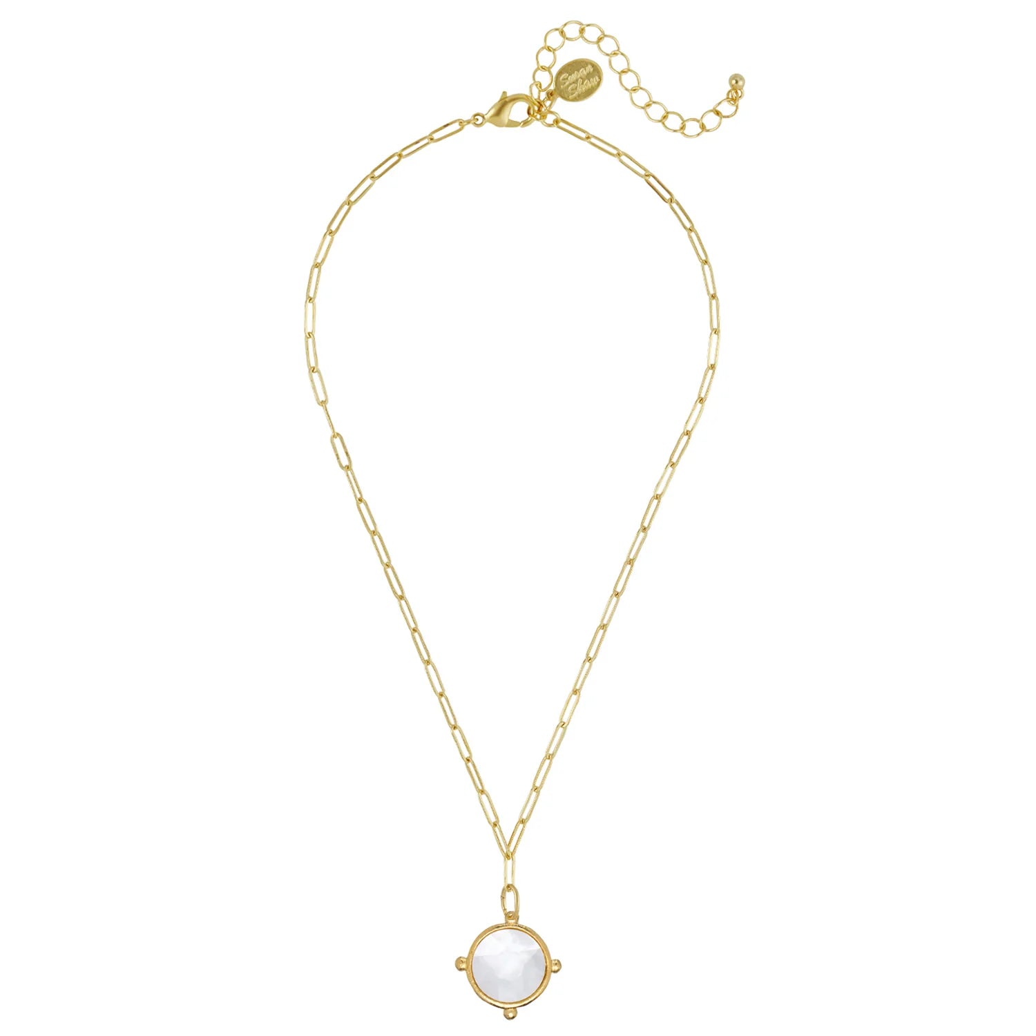 KATE MOTHER OF PEARL PENDANT PAPERCLIP NECKLACE