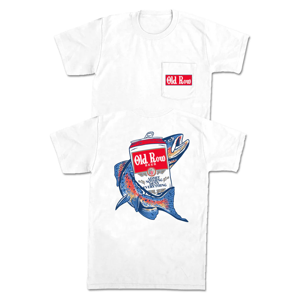 OLD ROW OUTDOORS FISHING BEER CAN POCKET TEE - WHITE