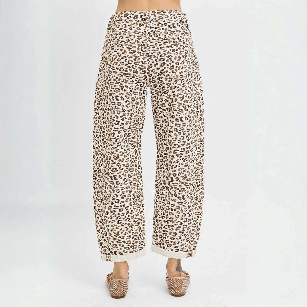 Leopard Print Cropped Barrel Jeans