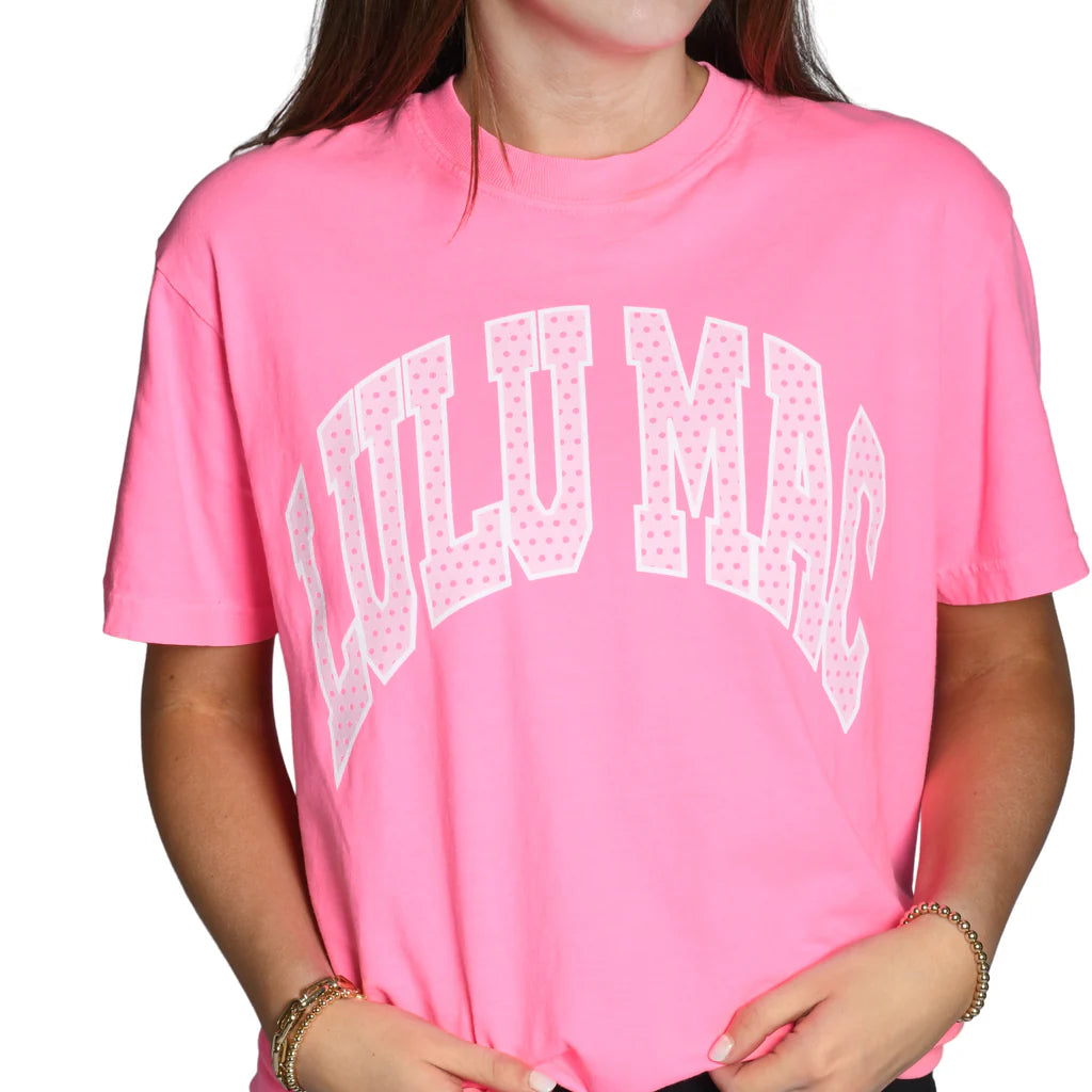 LULU MAC SS TEE - POLKA DOT - NEON PINK