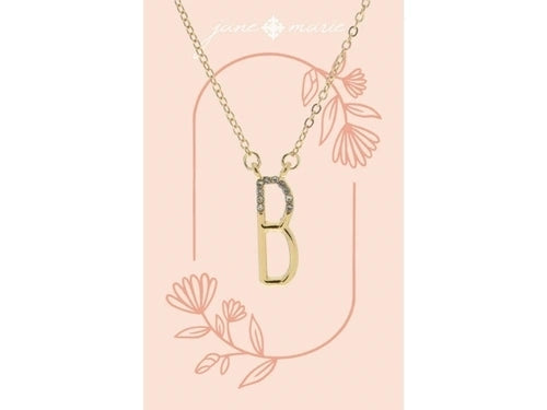 SHINY GOLD SKINNY INITIAL W/CLEAR CRYSTAL EMBELLISHMENTS NECKLACE