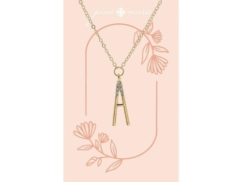 SHINY GOLD SKINNY INITIAL W/CLEAR CRYSTAL EMBELLISHMENTS NECKLACE