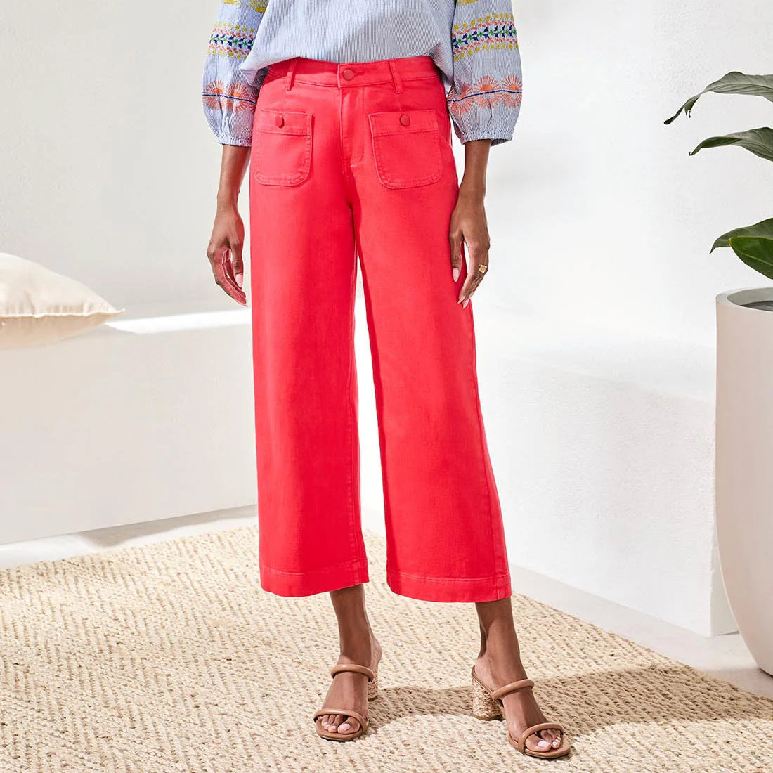 SOPHIA HUGGIING CROP PALAZZO DENIM - CORAL RED