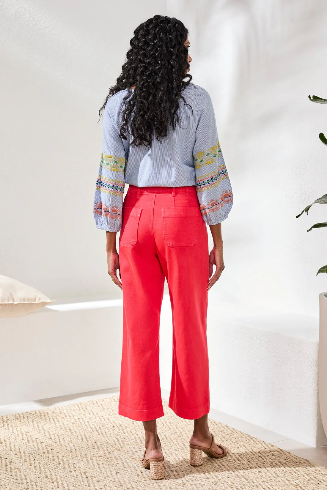 SOPHIA HUGGIING CROP PALAZZO DENIM - CORAL RED