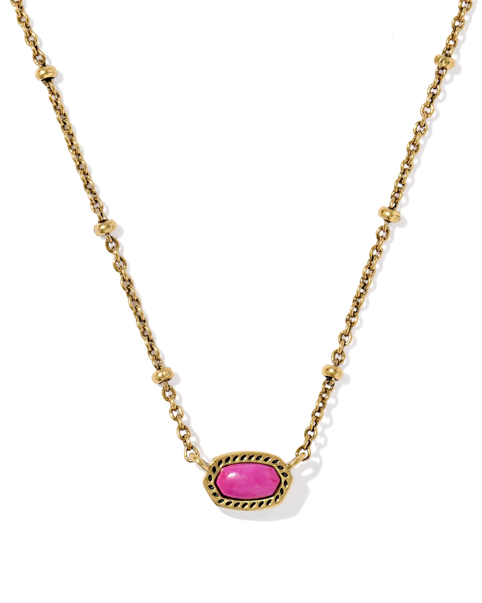 MINI ELISA SATELLITE SHORT PENDANT NECKLACE - VINTAGE GOLD DK FUCHSIA