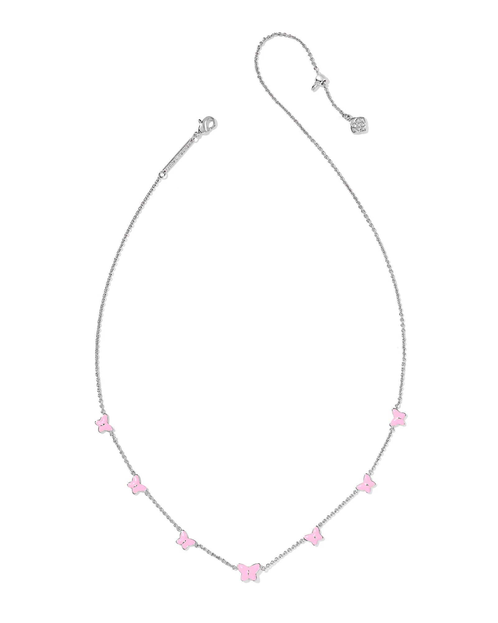 LILLIA BUTTERFLY ENAMEL STRAND NECKLACE - SILVER/PINK ENAMEL