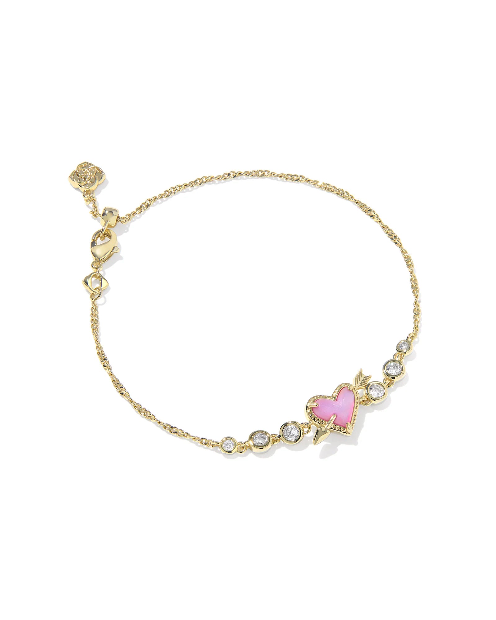 ARI HEART ARROW TENNIS BRACELET -SILVER PINK OPALESCENT