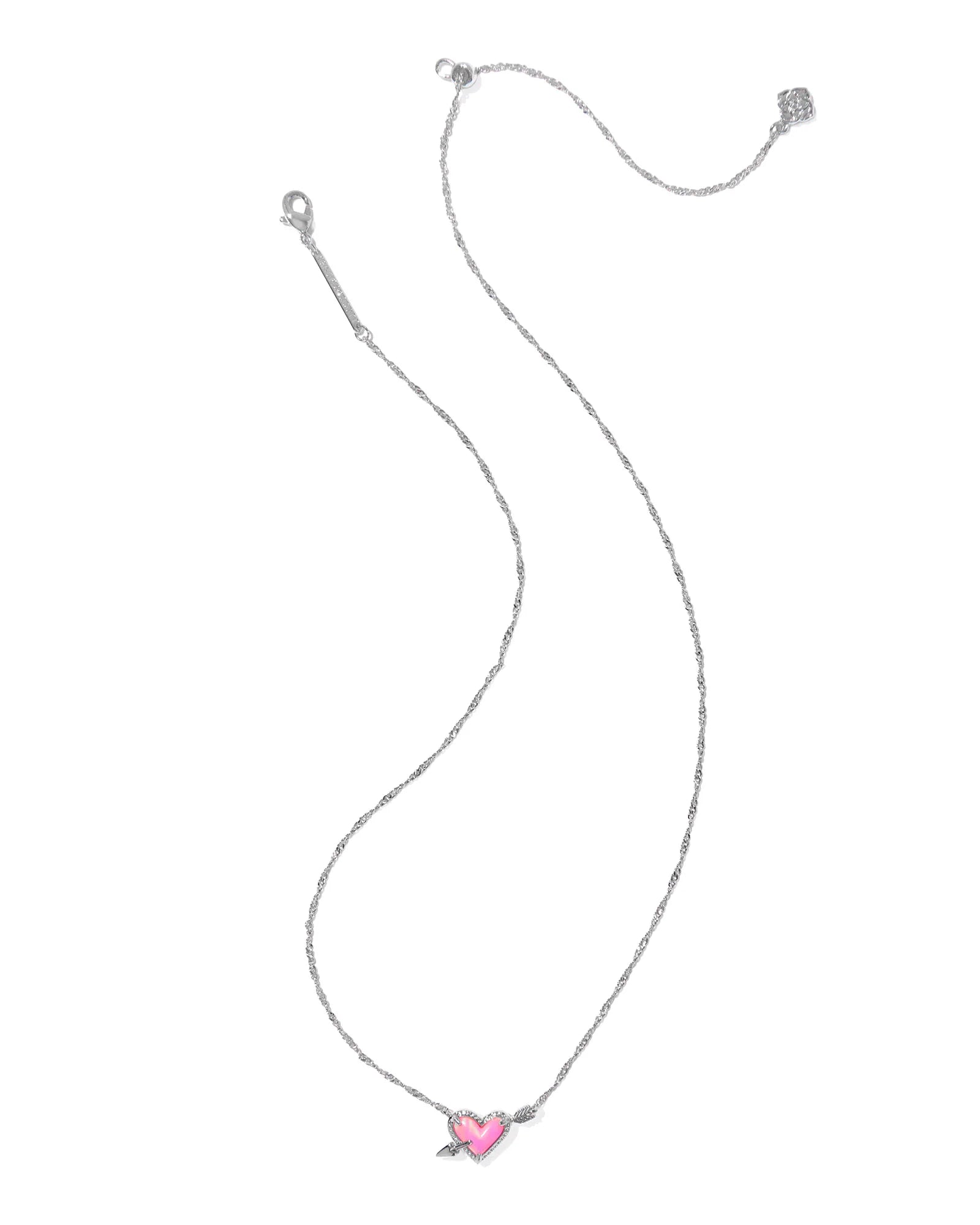 ARI HEART ARROW SHORT PENDANT NECKLACE - SILVER PINK OPAL