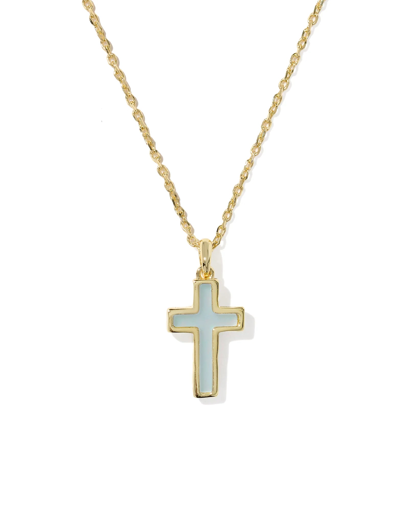 CROSS PENDANT NECKLACE - GOLD MATTE LIGHT BLUE DICHROIC
