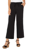 TIE WAIST WIDE LEG ANKLE PANT - BLACK