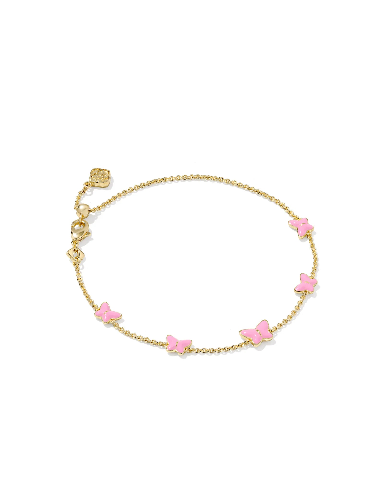 LILLIA BUTTERFLY ENAMEL DELICATE CHAIN BRACELET - GOLD/PINK ENAMEL