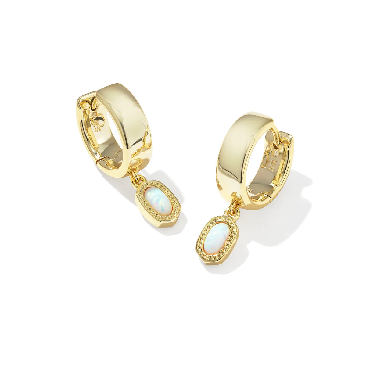 MINI ELLIE WIDE HUGGIE EARRINGS - GOLD BRIGHT WHITE LAB GROWN OPAL