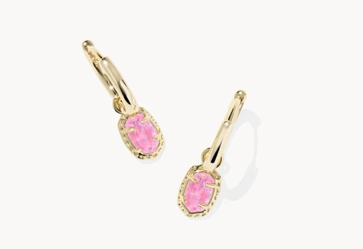 EMILIE HUGGIE EARRINGS - GOLD PINK IRIDESCENT GLITTER GLASS